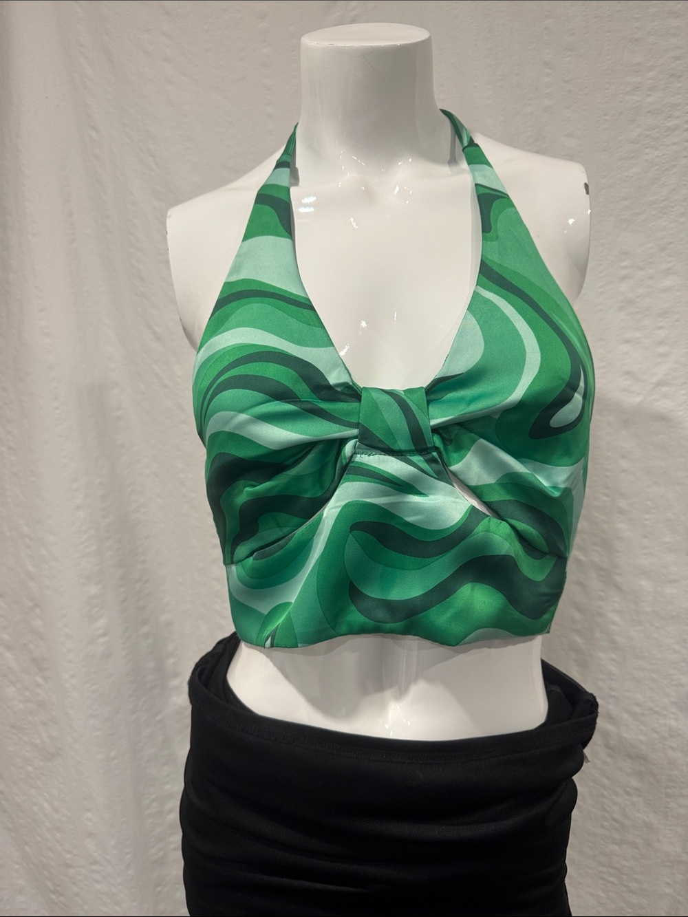 Green Abstract Swirl Halter Crop Top